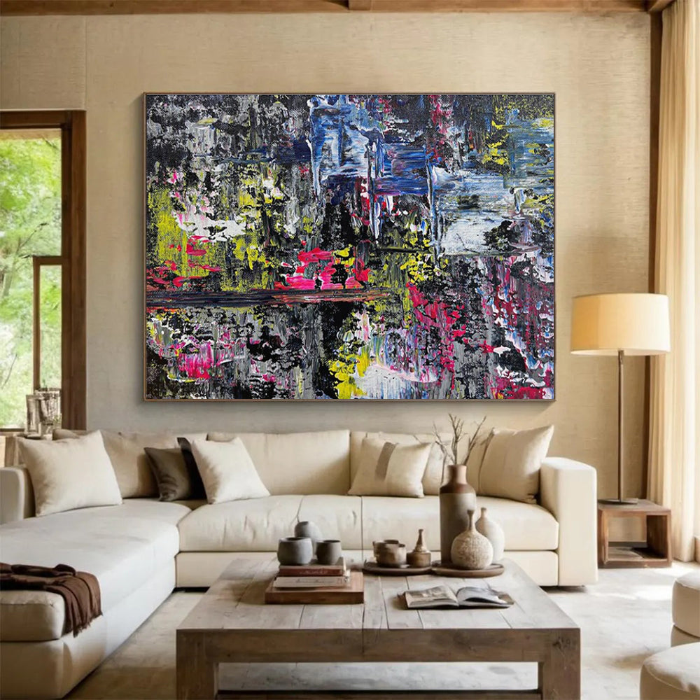 Dark Colorful Abstract Painting with Neon - Like Pops THY338