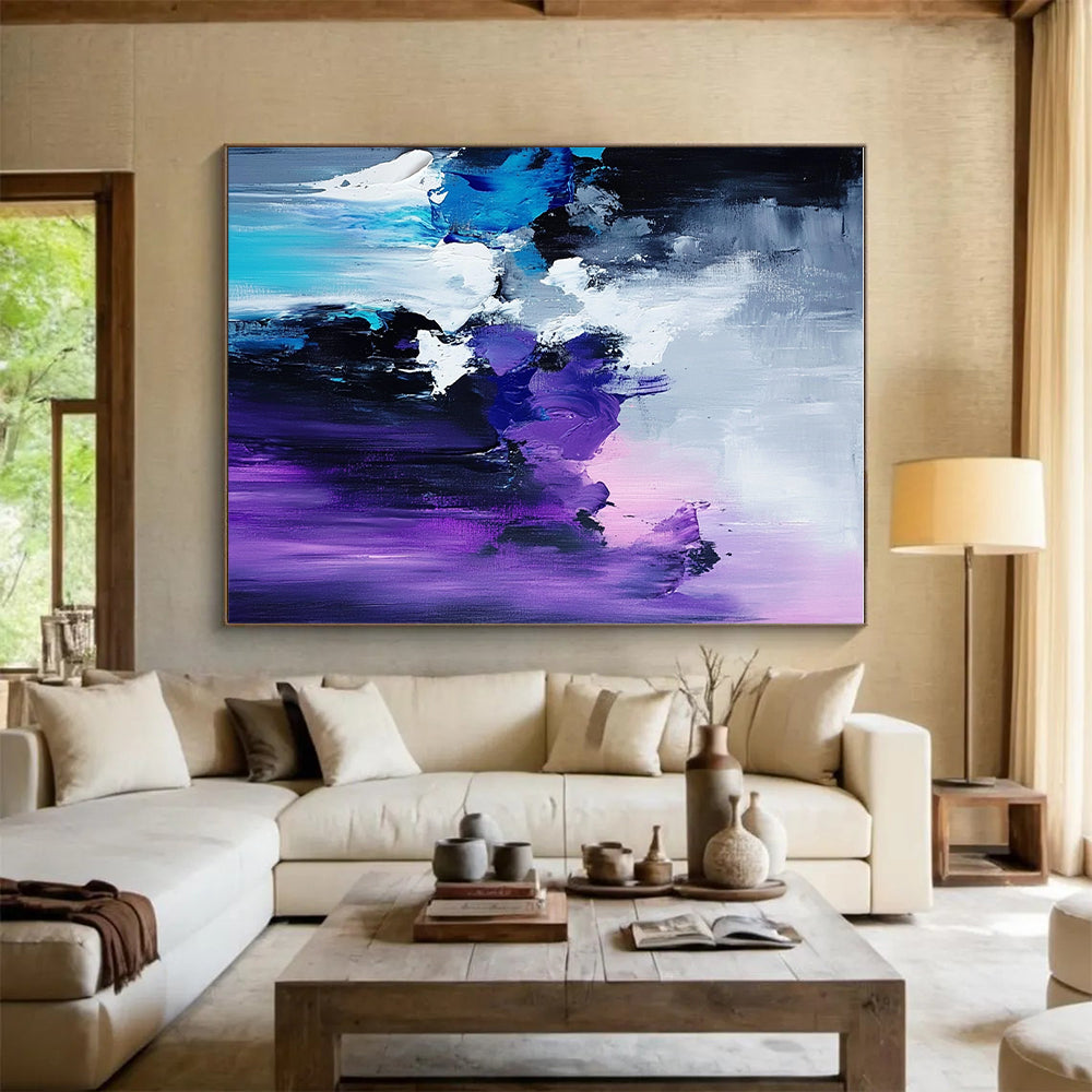 Purple Blue Gray Abstract Painting with Expressive Textures GER515