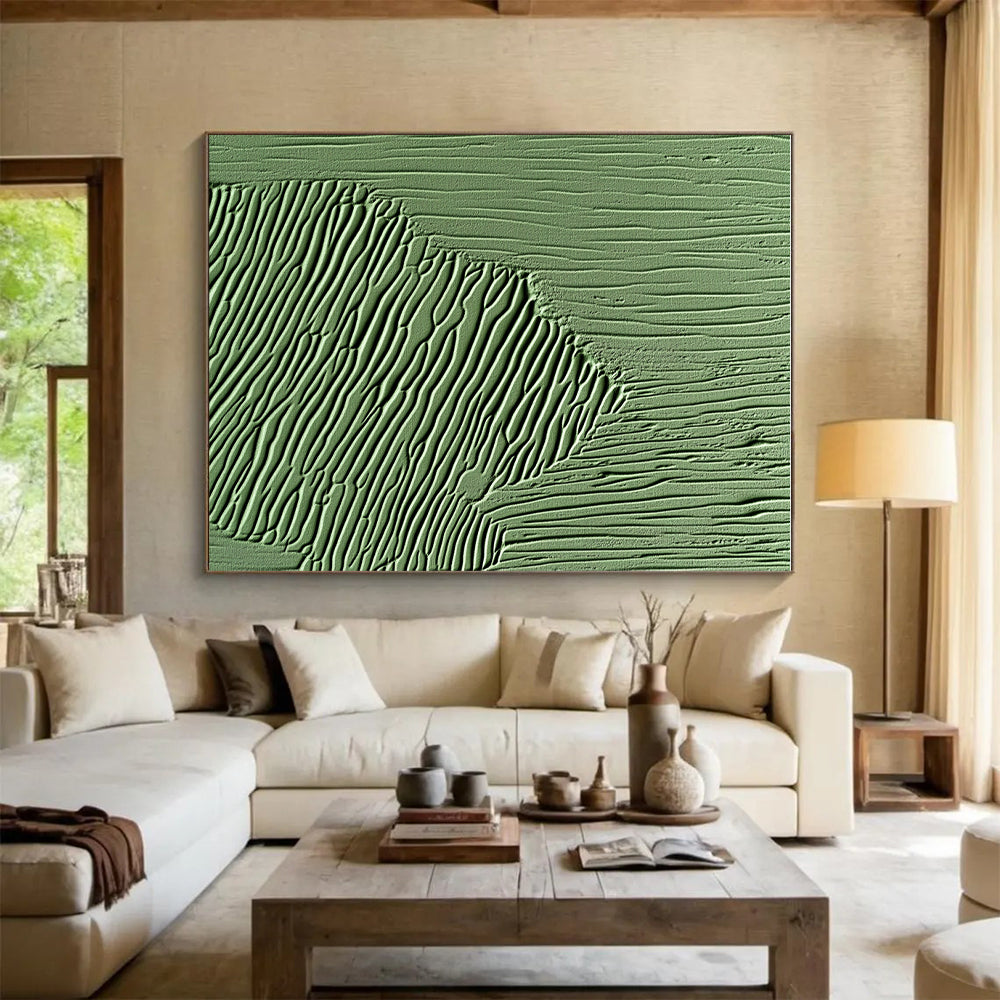 Green Textured Abstract Painting with Wavy Patterns GER062