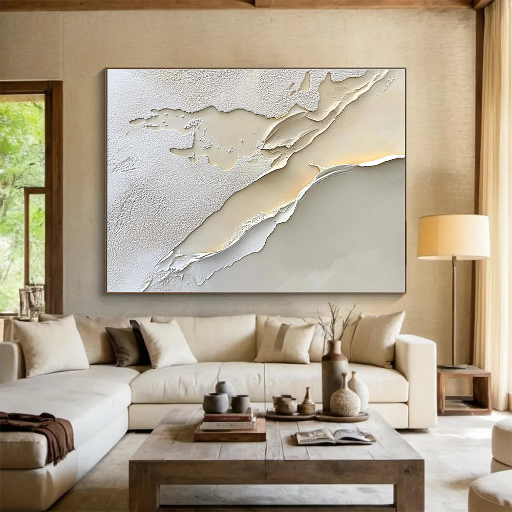 Beige White Textured - Layered Terrain Abstract Painting DYP051