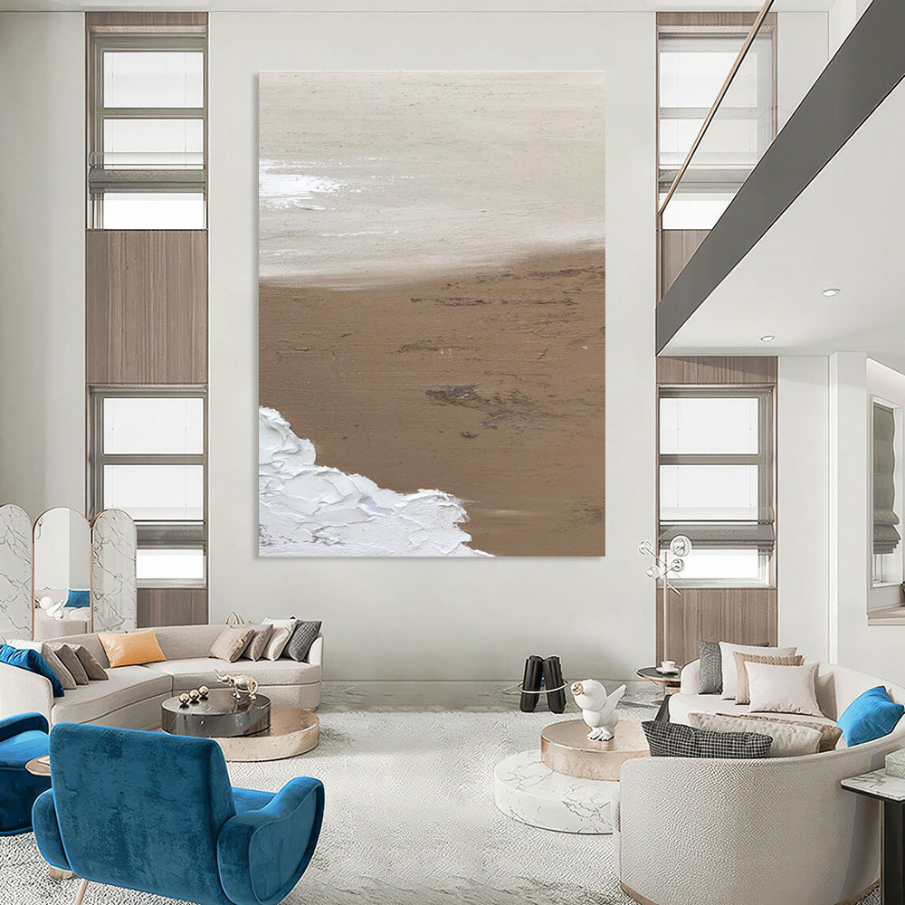 Brown and White Textured Abstract Painting with Uneven Edges ADGE375