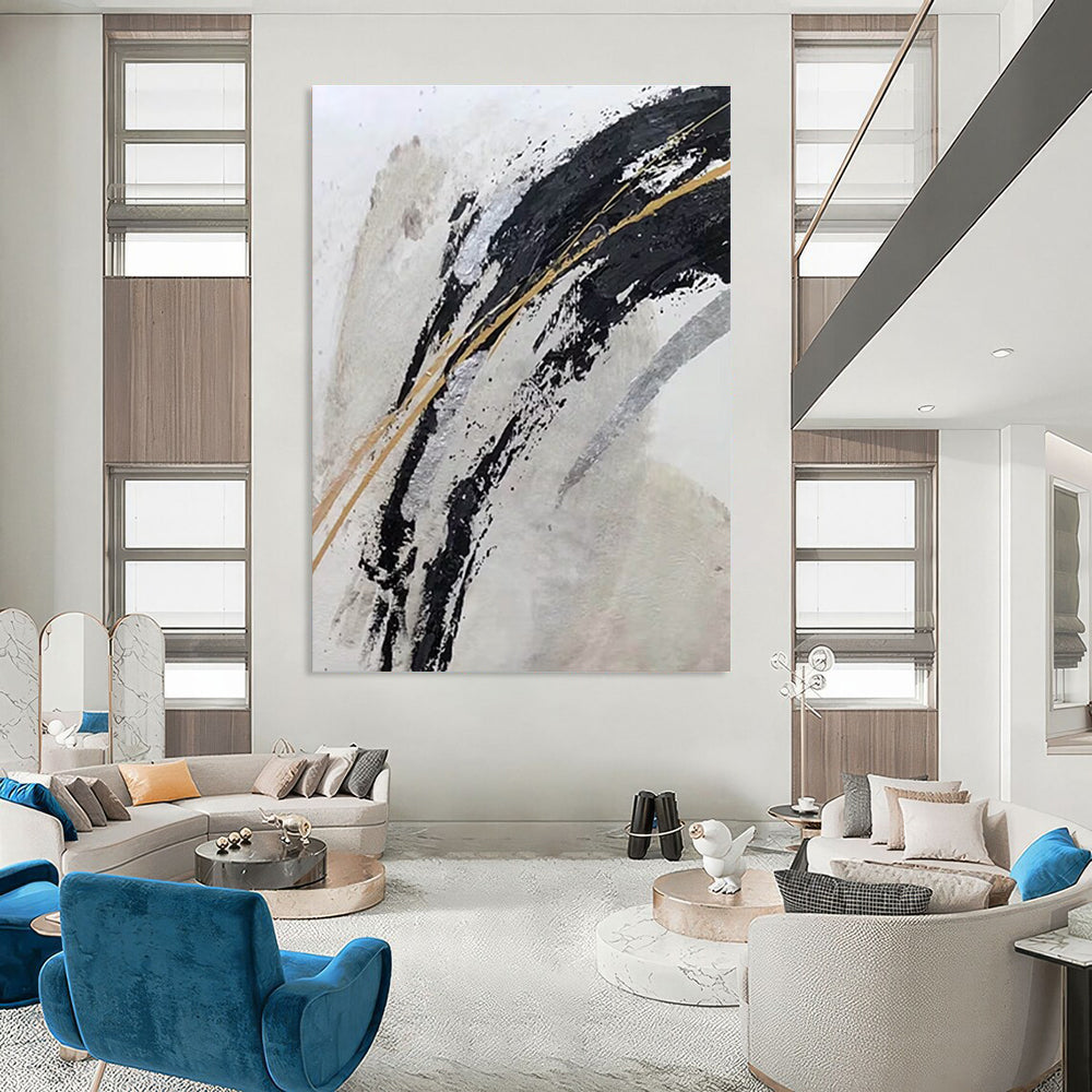 Black Gold Silver Abstract Painting ADGE249
