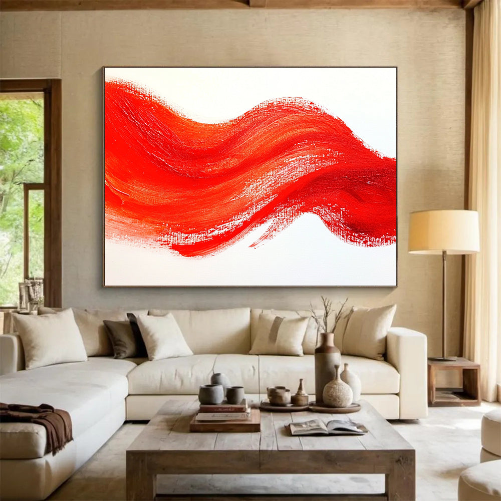 Red Wave Abstract Painting with Bold Red Strokes DYP606
