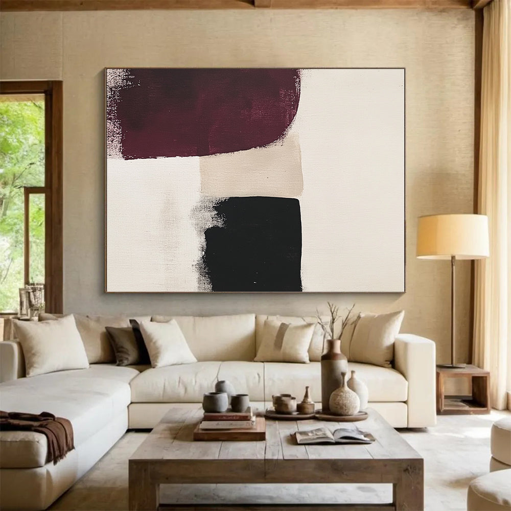 Black and Burgundy Abstract Painting with Subtle Edges GER176