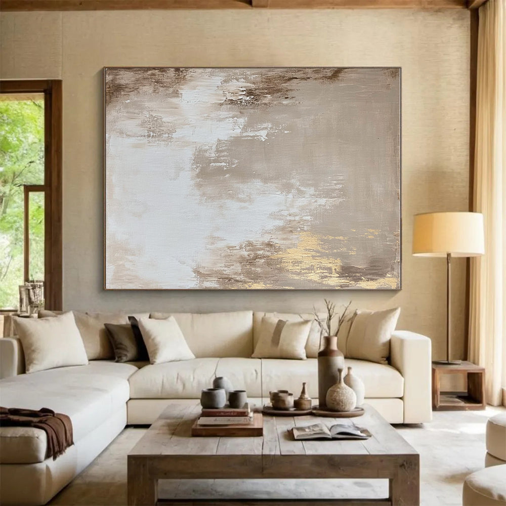 Beige and Gold Abstract Painting with Subtle Glimmers GER123