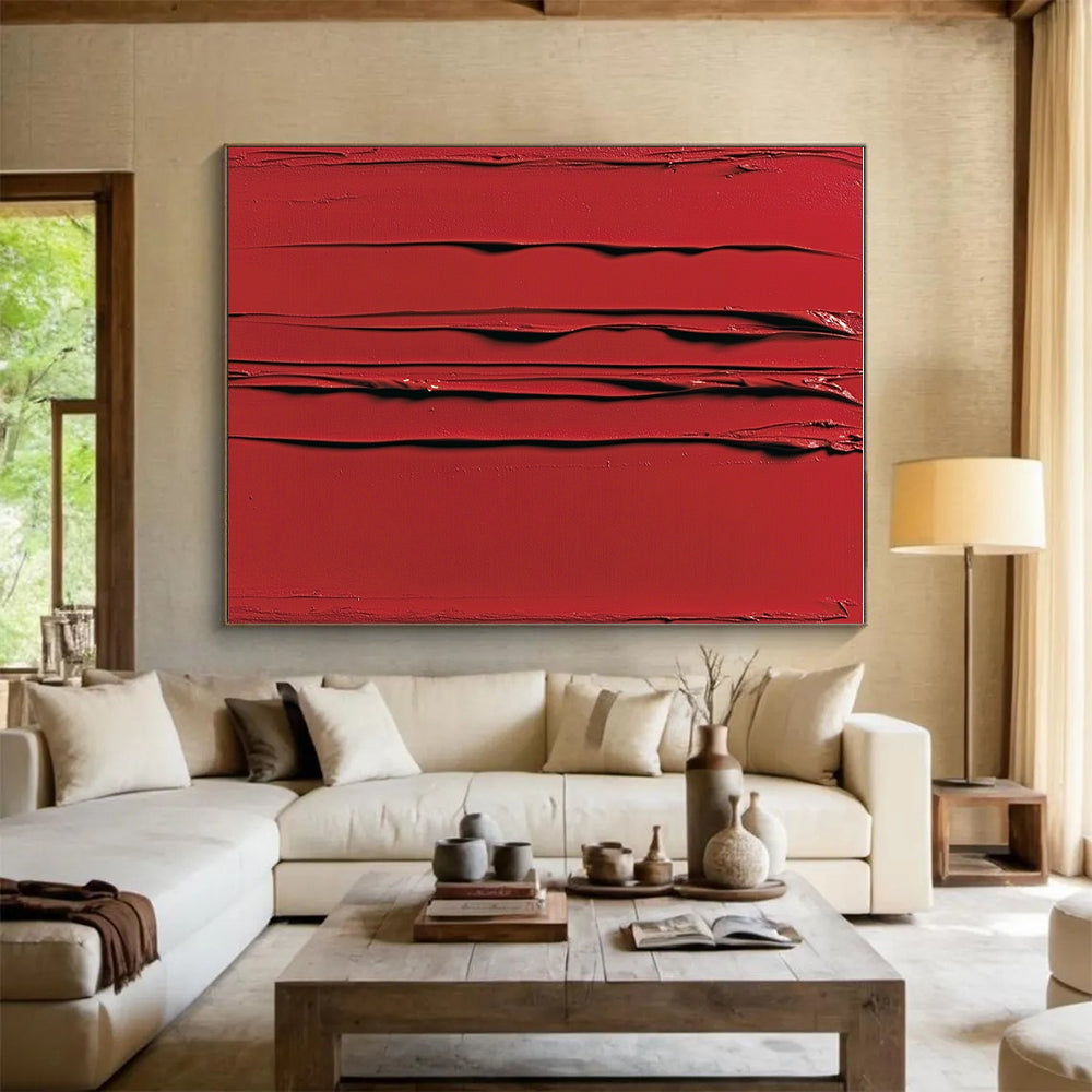 Red Thick - textured Abstract Painting with Bold Impasto GER101