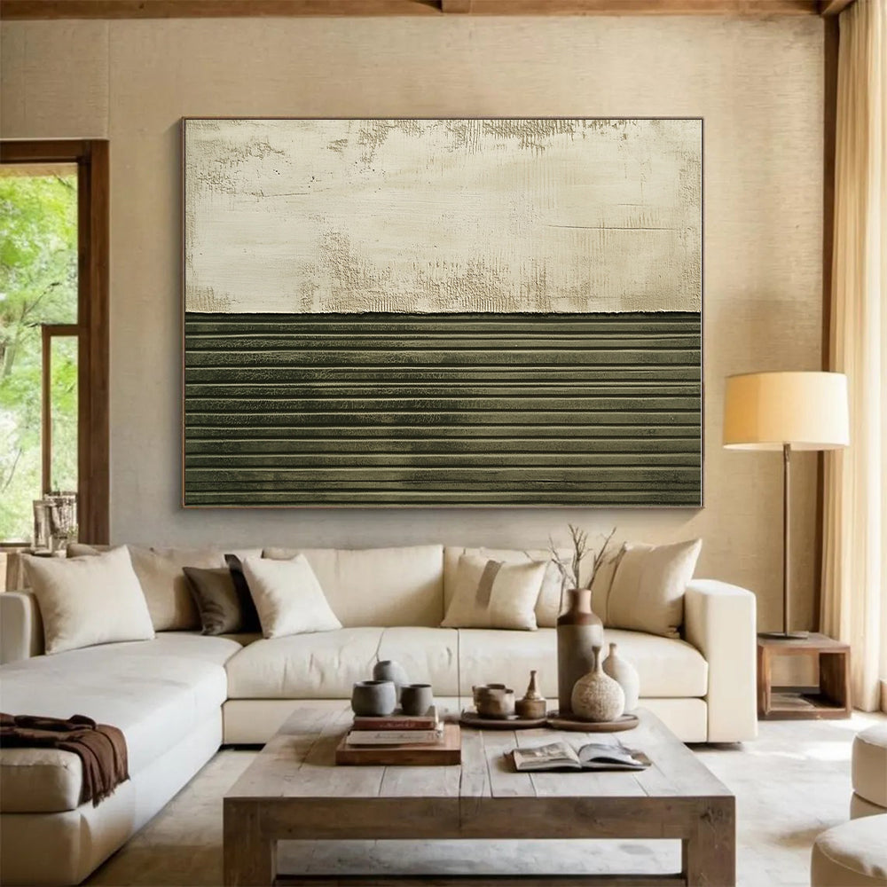 Textured Two - Tone Beige and Green Abstract Painting GER290