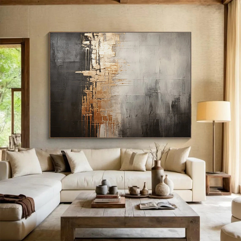 Gray and Gold Abstract Painting with Modern Design THY319