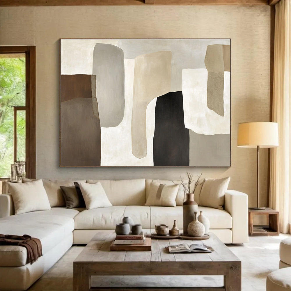 Neutral Geometric Abstract Painting with Earthy Tones DYP439
