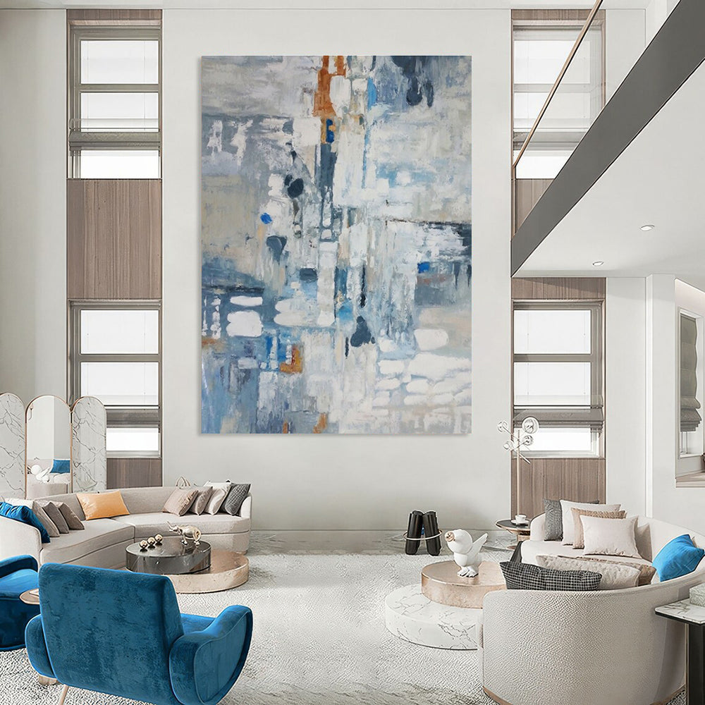 Blue Grey White Abstract Painting ADGE028