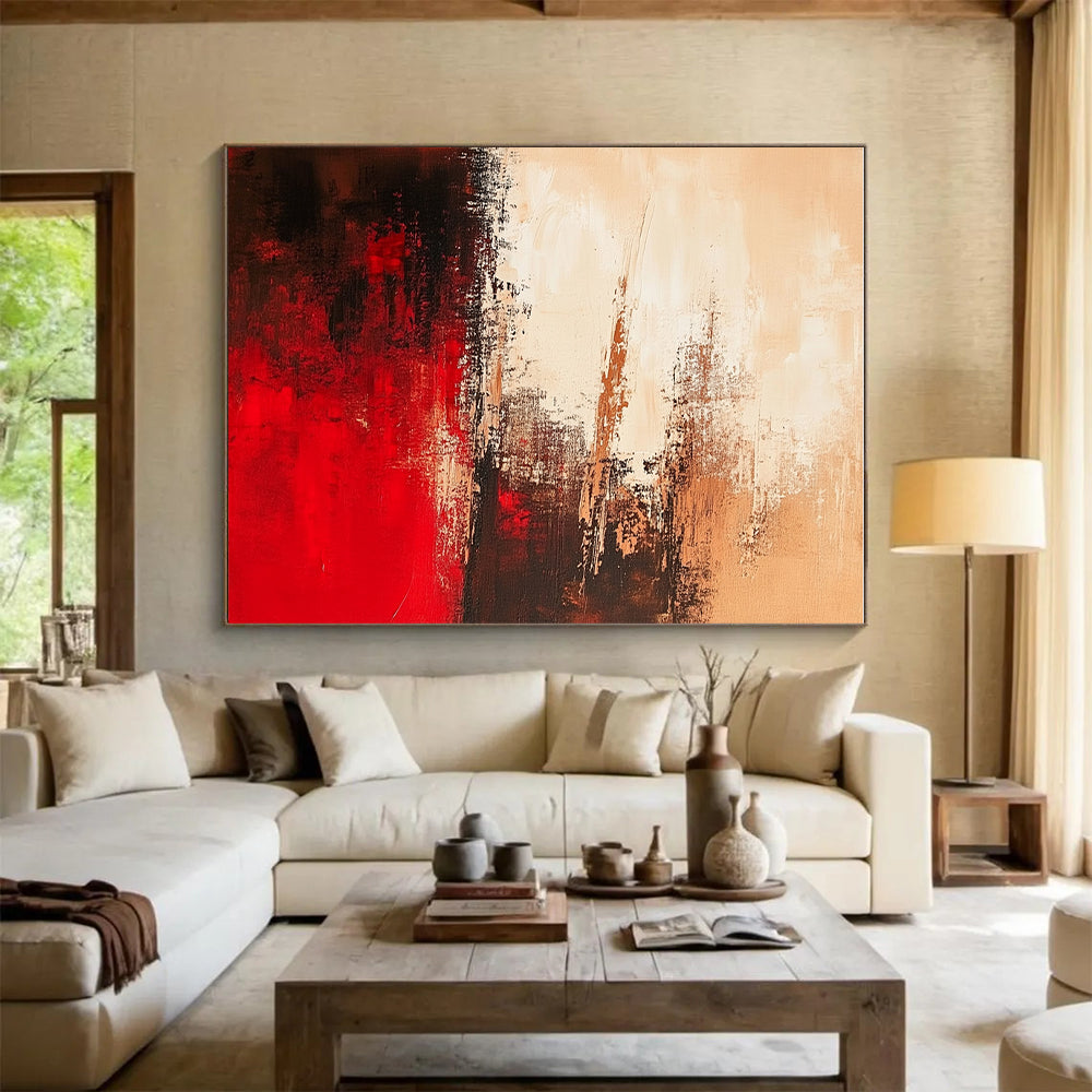 Red Beige and Black Abstract Painting with Subtle Gradients GER664