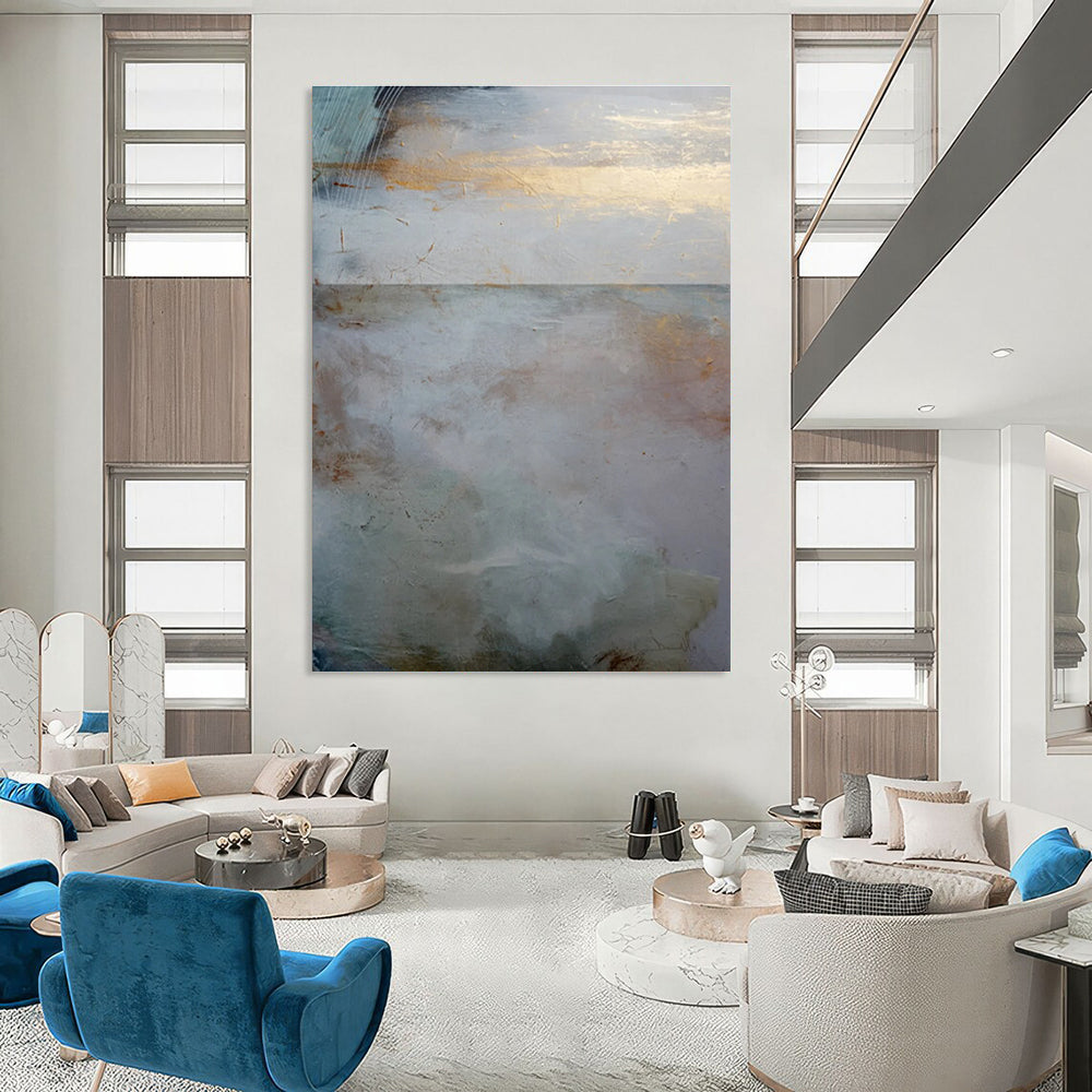 Coastal Abstract with Gold and Soft Tones Painting ADGE173