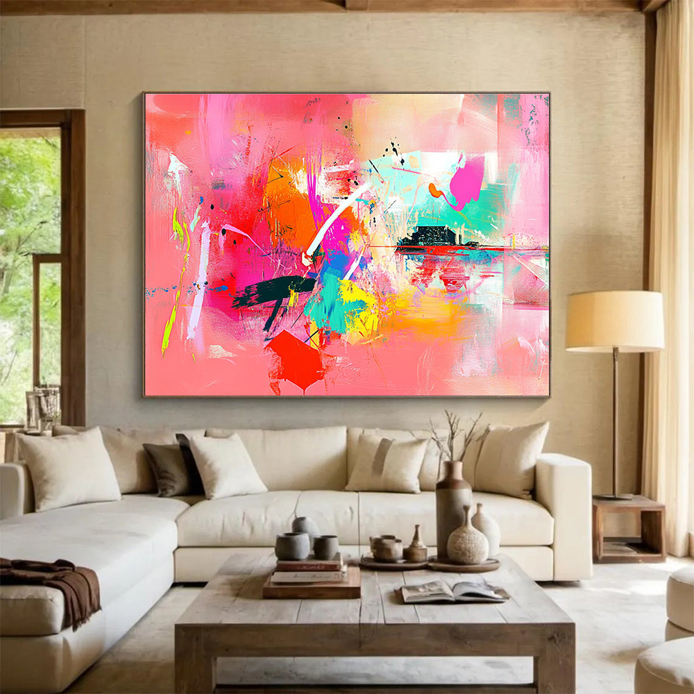 Pink - Based Colorful Abstract Painting with Vivid Hues DYP126