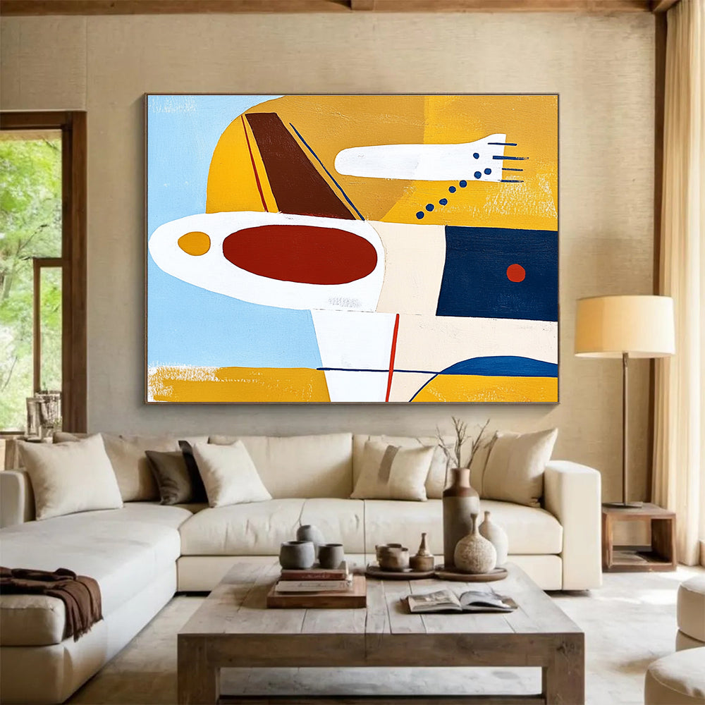 Geometric Yellow Blue and Red Abstract Painting with Clean Shapes DYP201
