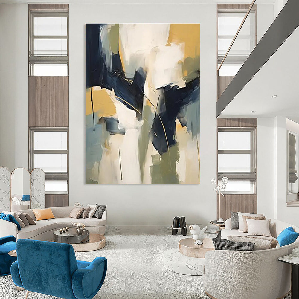 Geometric Color Blocks Abstract Painting with Blue, Green, and Yellow ADGE123