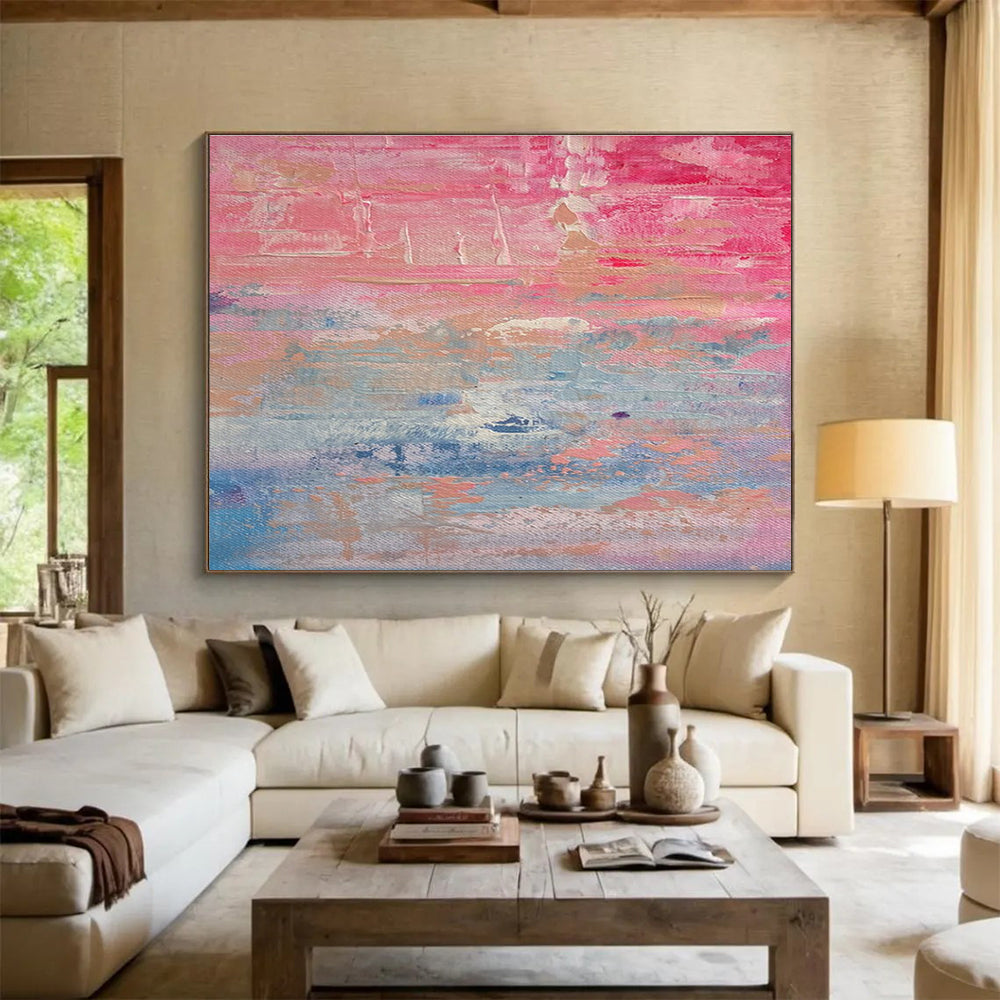 Pink Blue Abstract Painting with Soft, Romantic Atmosphere THY386