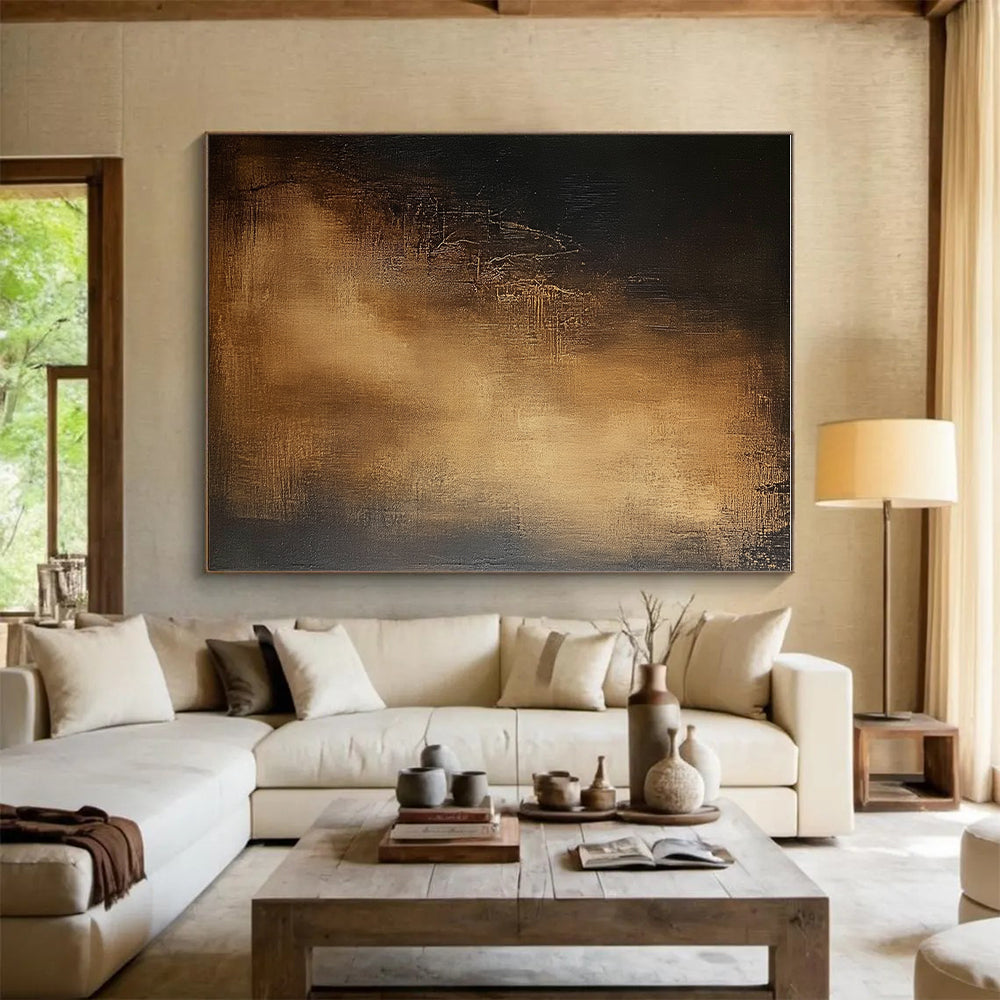 Black and Gold Textured Abstract Painting with Subtle Glow GER032
