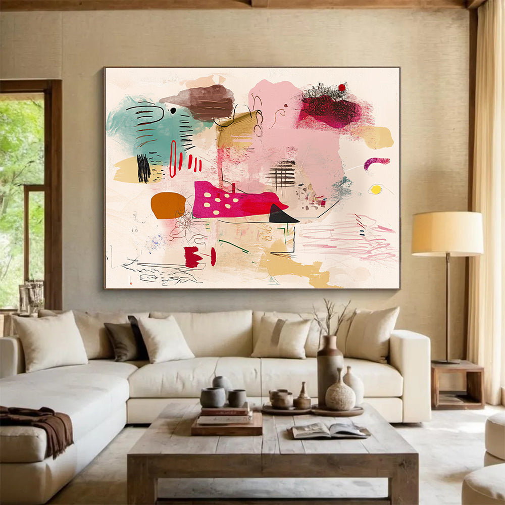 Whimsical Mixed Media Abstract Collage with Playful Shapes GER204