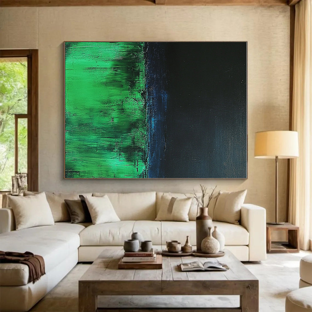 Green and Black Landscape Abstract Painting with Bold Textures GER116