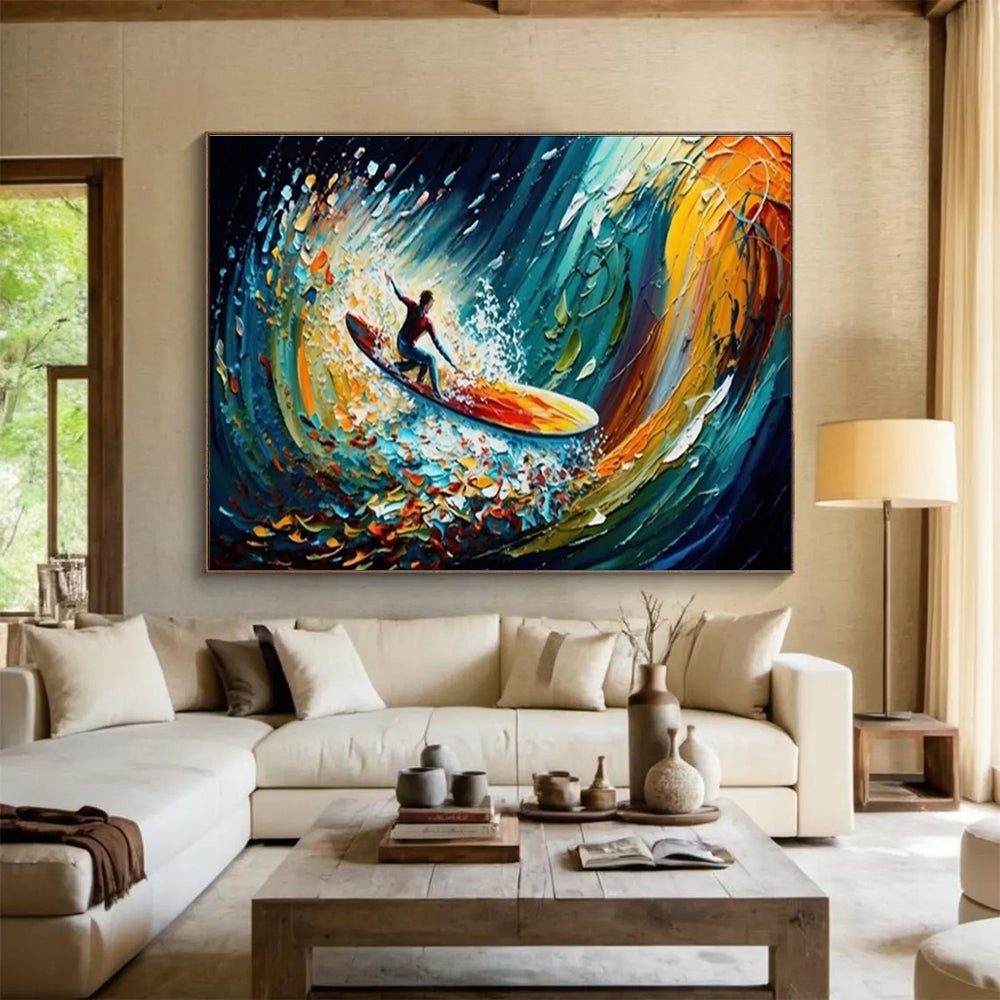 Dynamic Surfer Wave Abstract Painting with Vibrant Color Swirls THY261