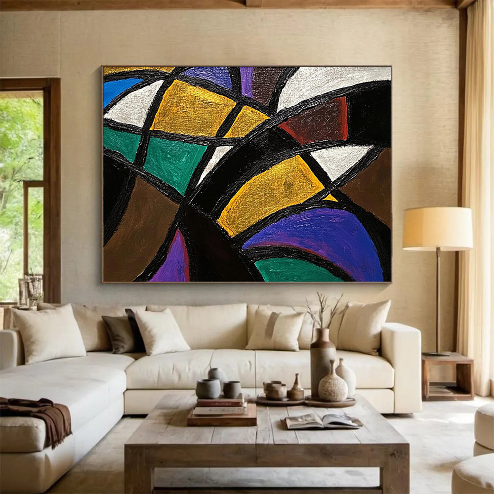 Colorful Geometric - Interlocking Shapes Abstract Painting DYP032