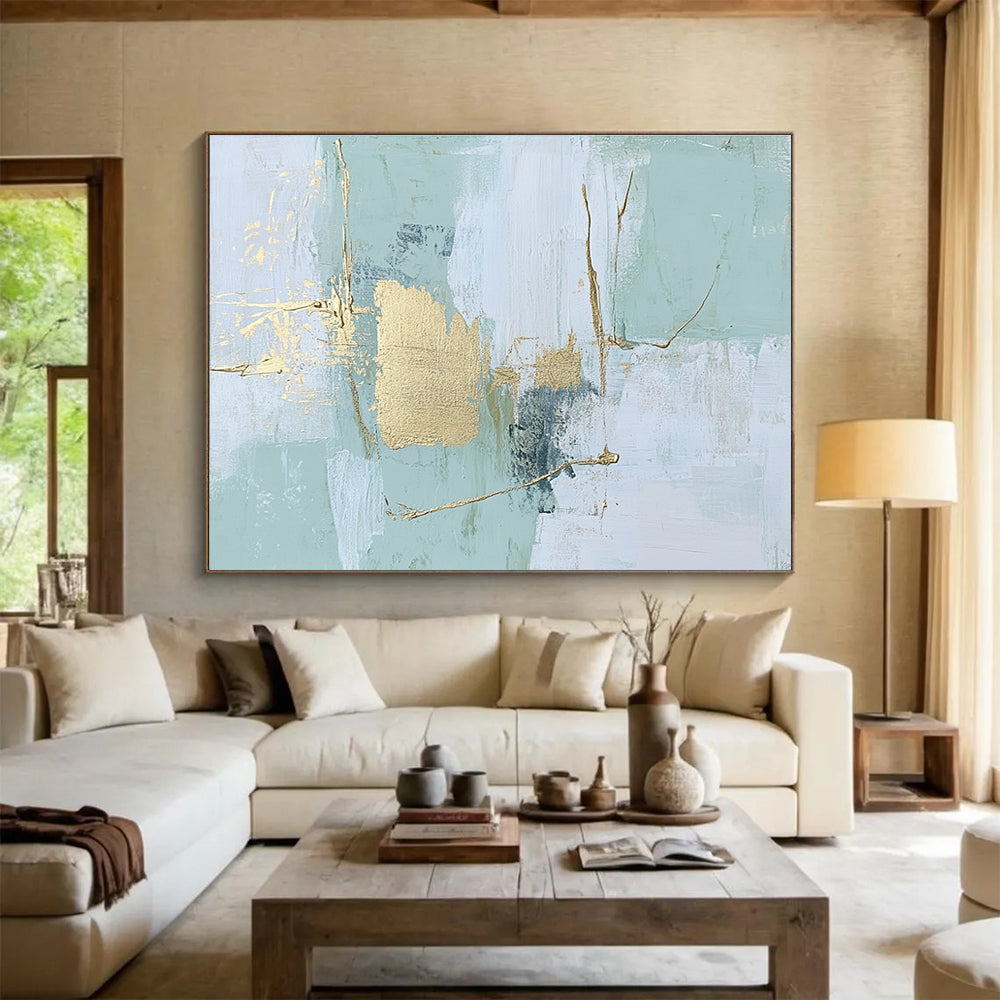 Mint Gold Abstract Painting with Subtle Details DYP484