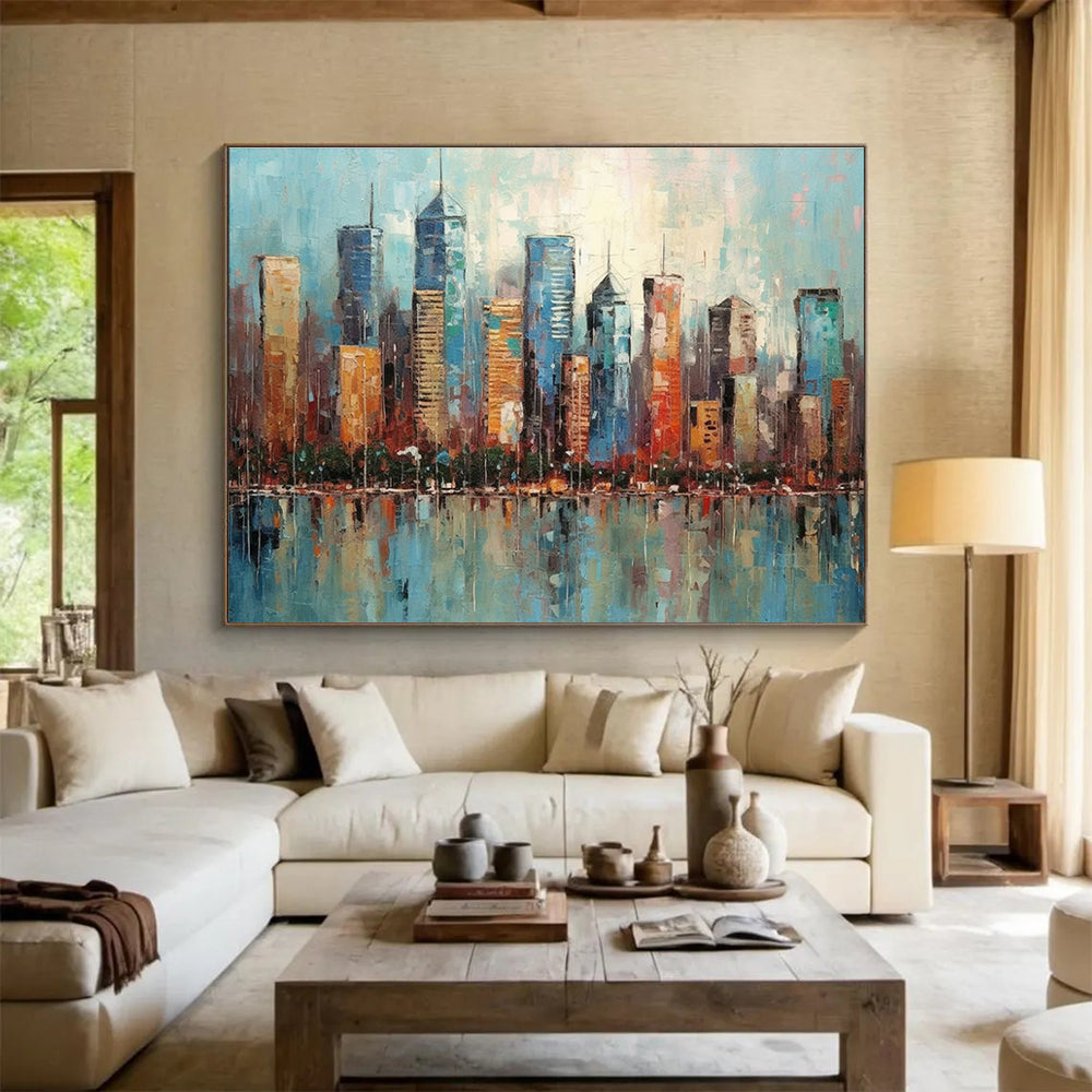 Blue Orange Cityscape Abstract Painting THY076