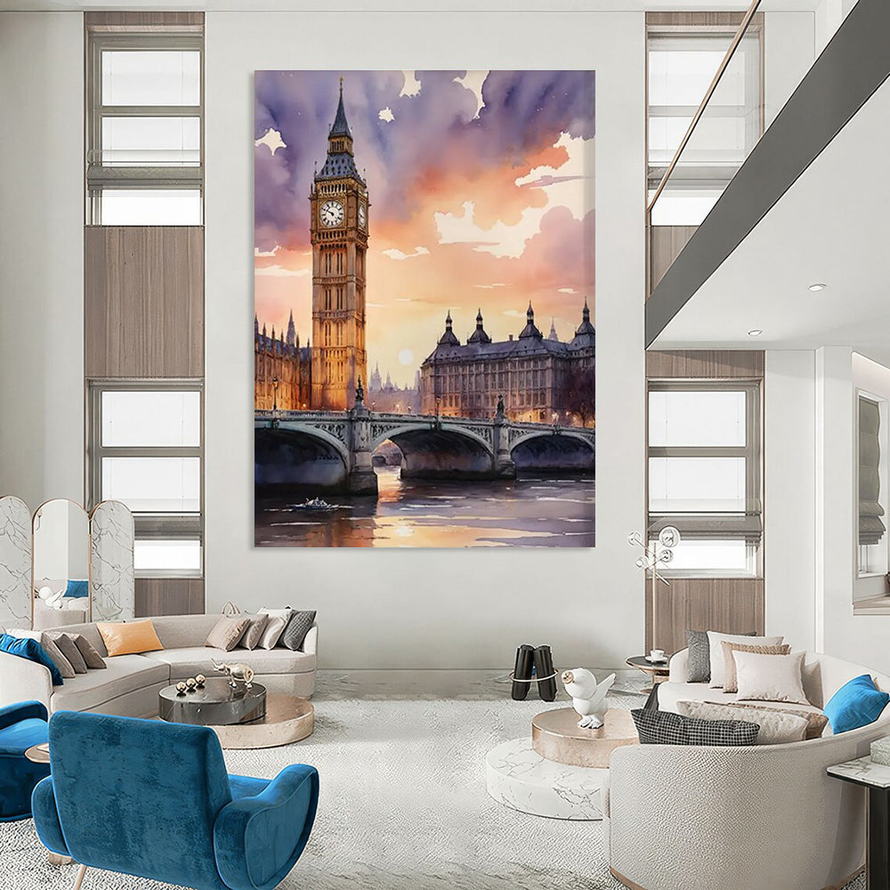 Watercolor Painting of Big Ben and River at Sunset ADGE091