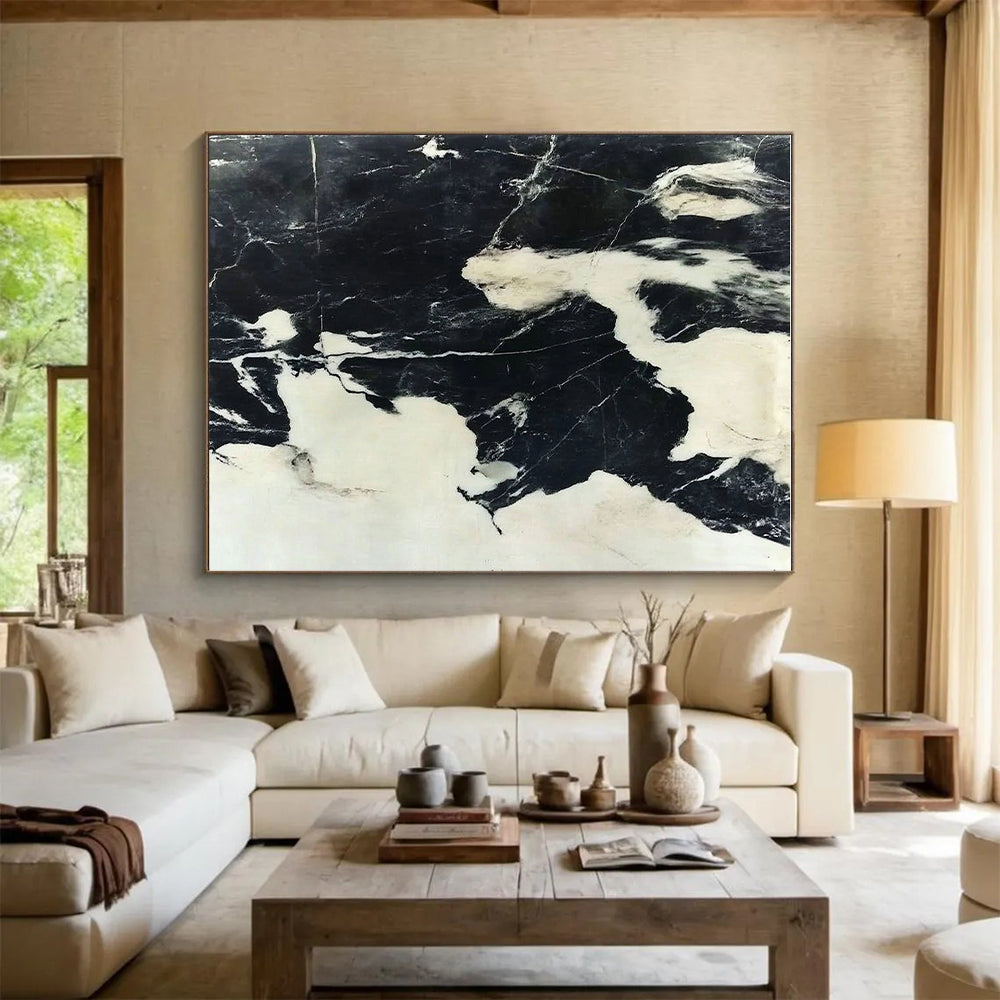 Black and White Marble - Inspired Abstract Painting with Veined Patterns GER007