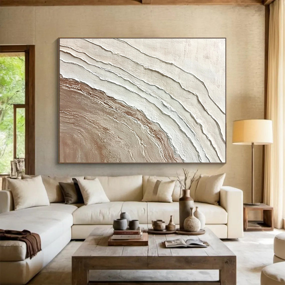 Beige White Textured - Layered Lines Abstract Painting DYP040