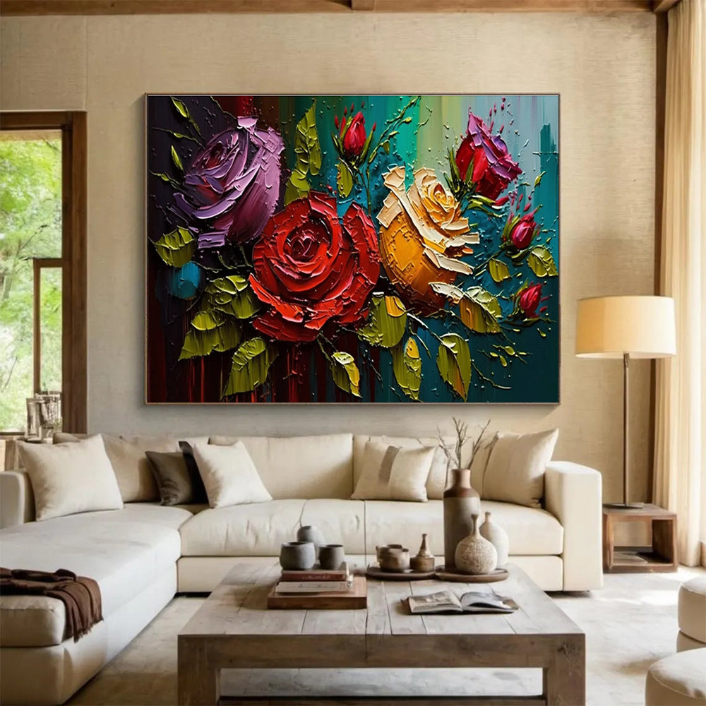 Textured Rose Bouquet Abstract Painting with Rich Color Palette THY303