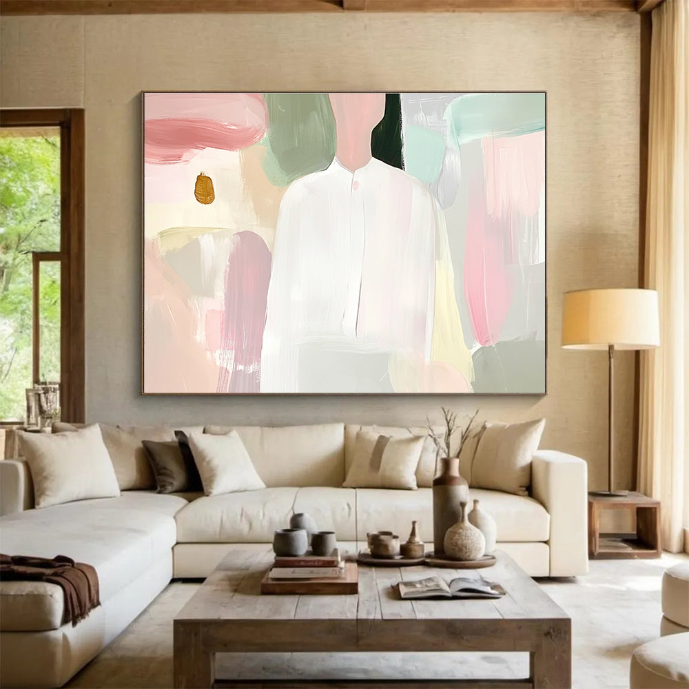 Minimalist Figure Abstract Painting with Soft Pastel Tones DYP320