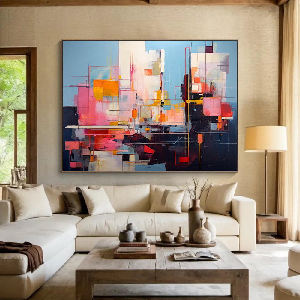 Vibrant Color Blocks Abstract Cityscape Painting THY019