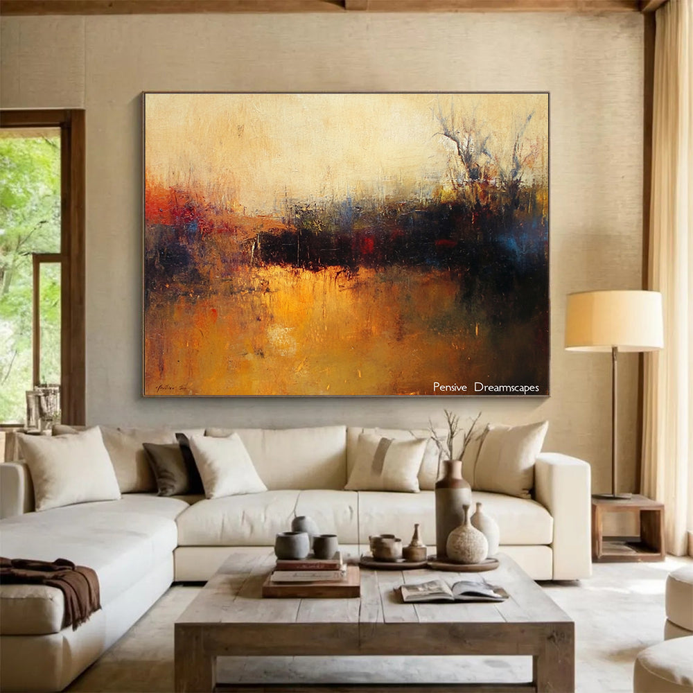 Misty Landscape Abstract Painting with Warm Earth Tones DYP502