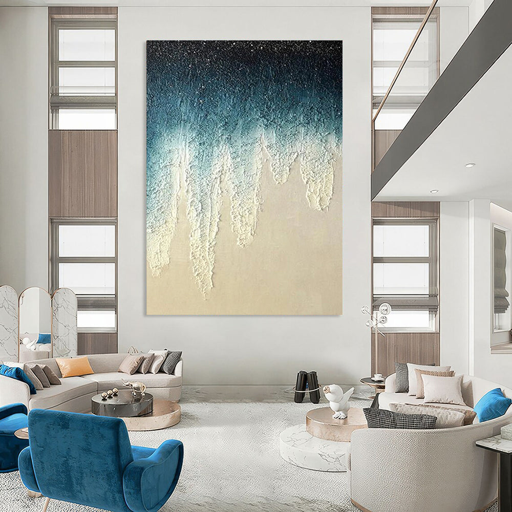 Blue and White Gradient Dripping Abstract Painting ADGE343