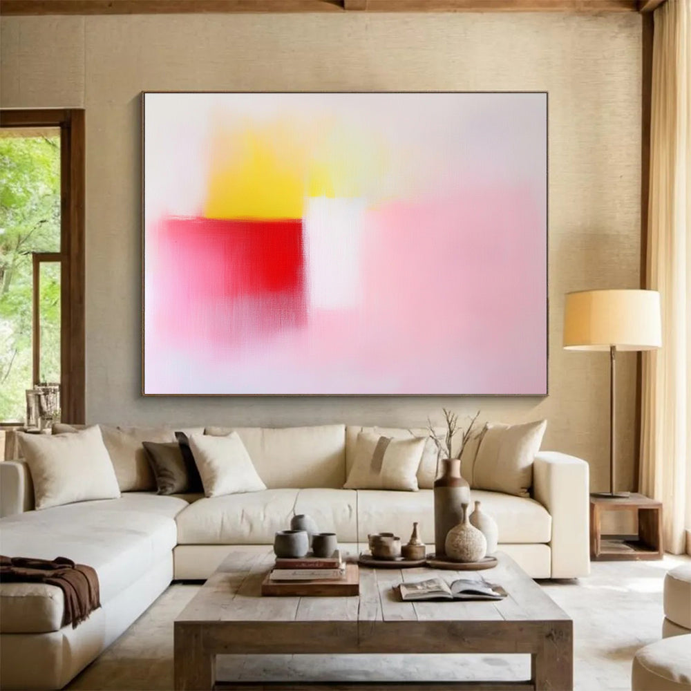 Soft Color Block Abstract Painting with Pink Yellow and Red DYP410