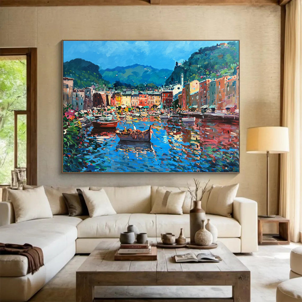 Harbor with Colorful Boats Impasto Painting THY459