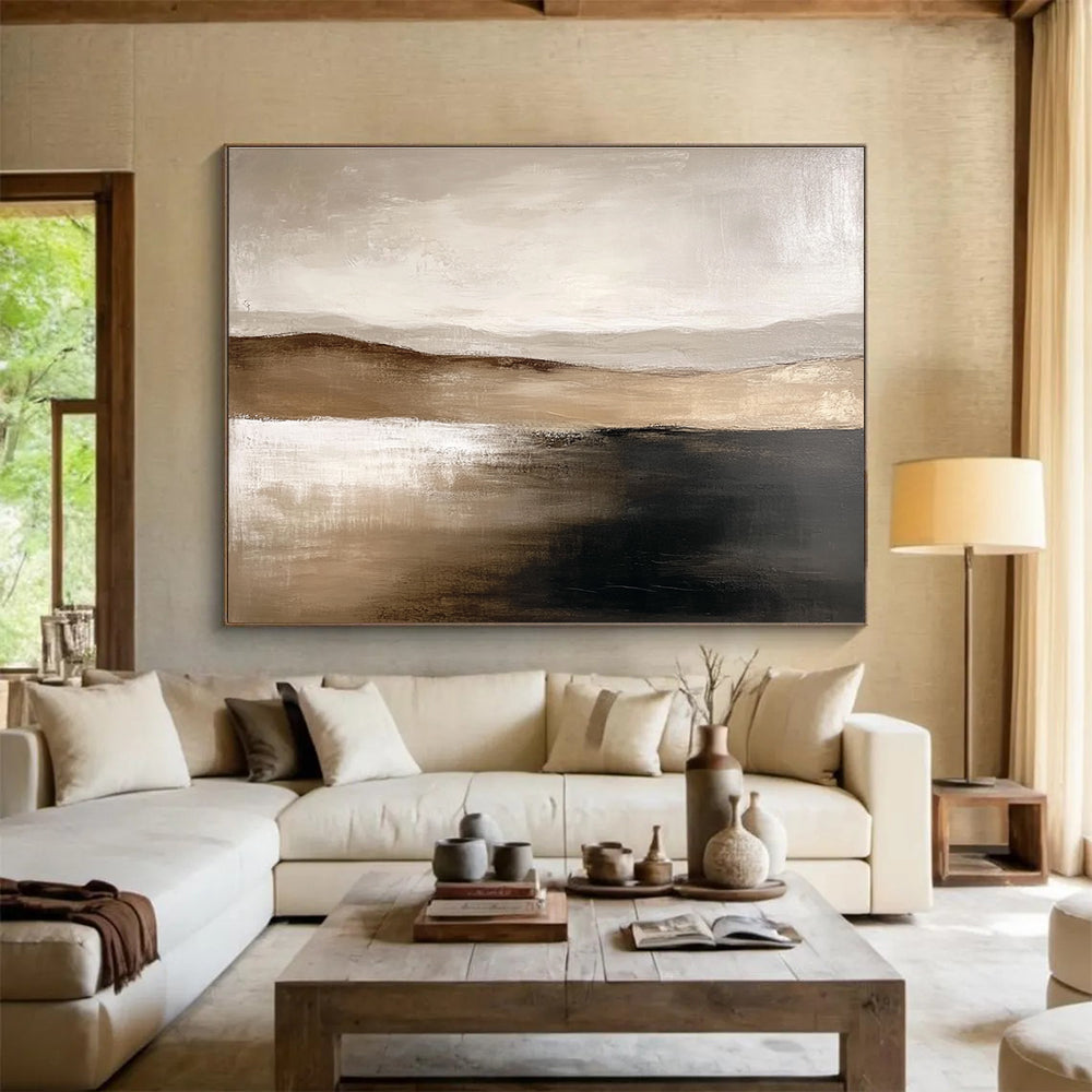 Earth Tone Landscape Abstract Painting with Brown and Beige DYP227