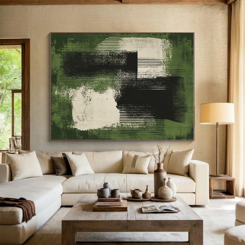 Green and Black Abstract Painting with Textured Brushstrokes GER264