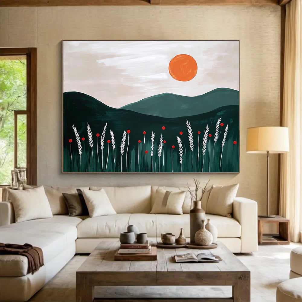 Minimalist Landscape - Sun and Mountains Abstract Painting DYP057
