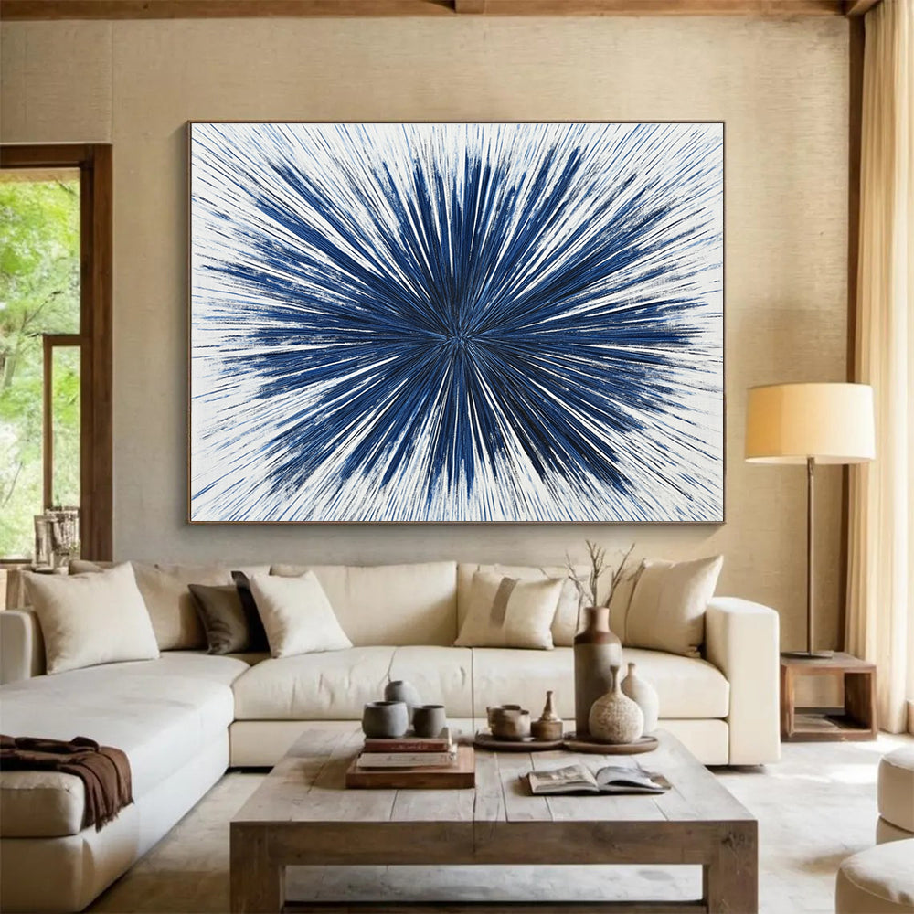 Blue White Radial - Burst Abstract Painting DYP022