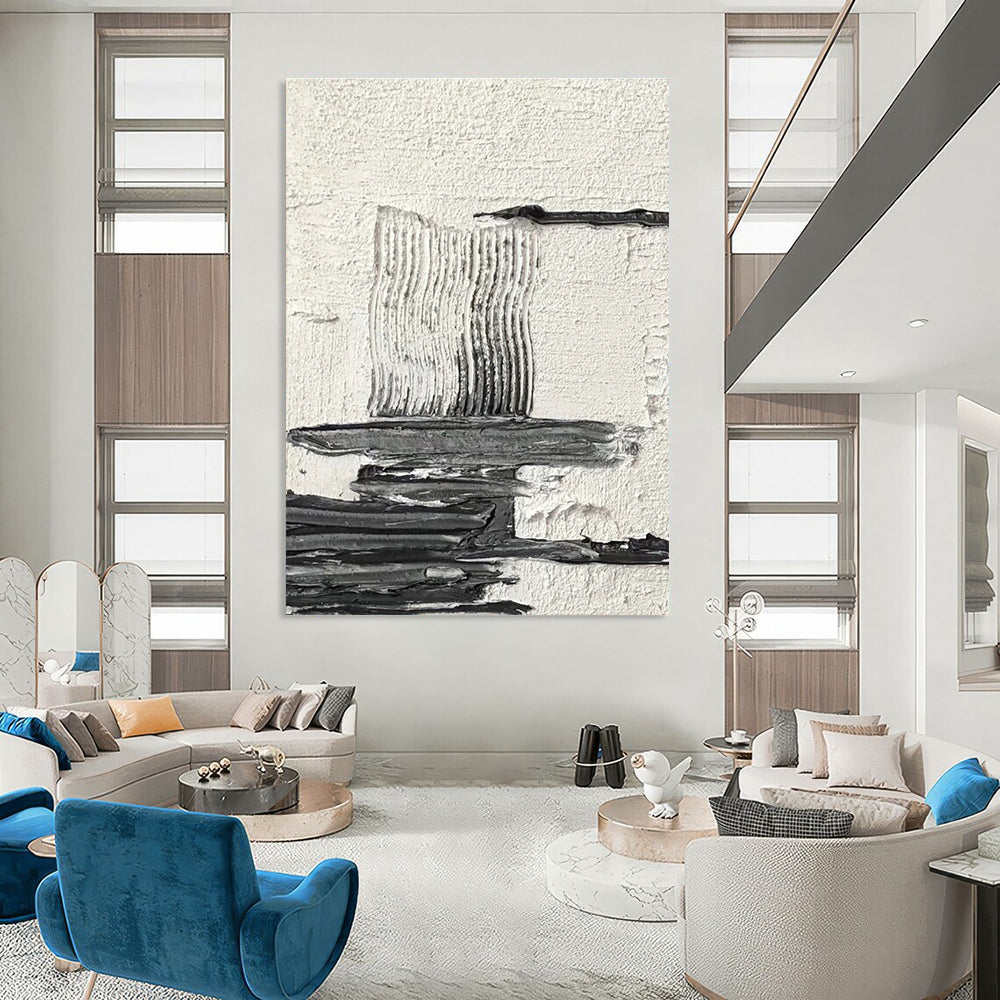 Black and White Layered Textured Abstract Painting ADGE388