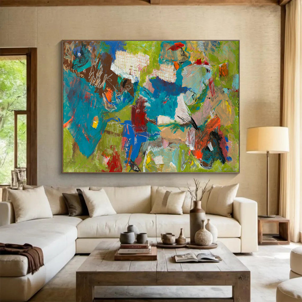 Bold Color Abstract Painting with Green, Blue, and Red Tones THY237