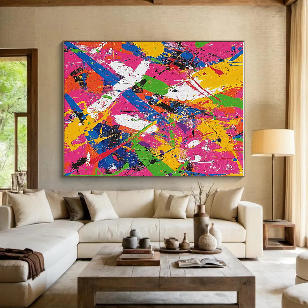 Splatter - Style Colorful Abstract Art on Pink Background GER301