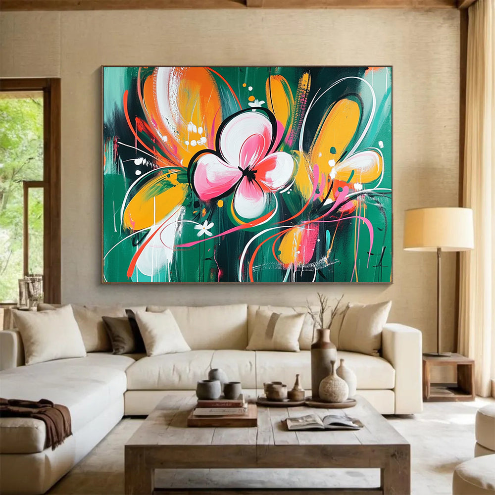 Colorful Floral Abstract Painting with Vibrant Blossoms DYP366