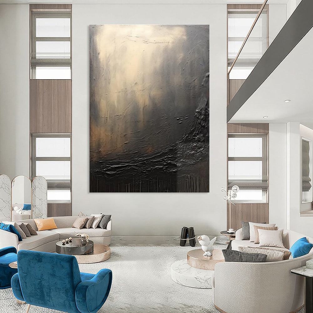 Dark Textured Abstract Painting with Subtle Light Highlights ADGE449