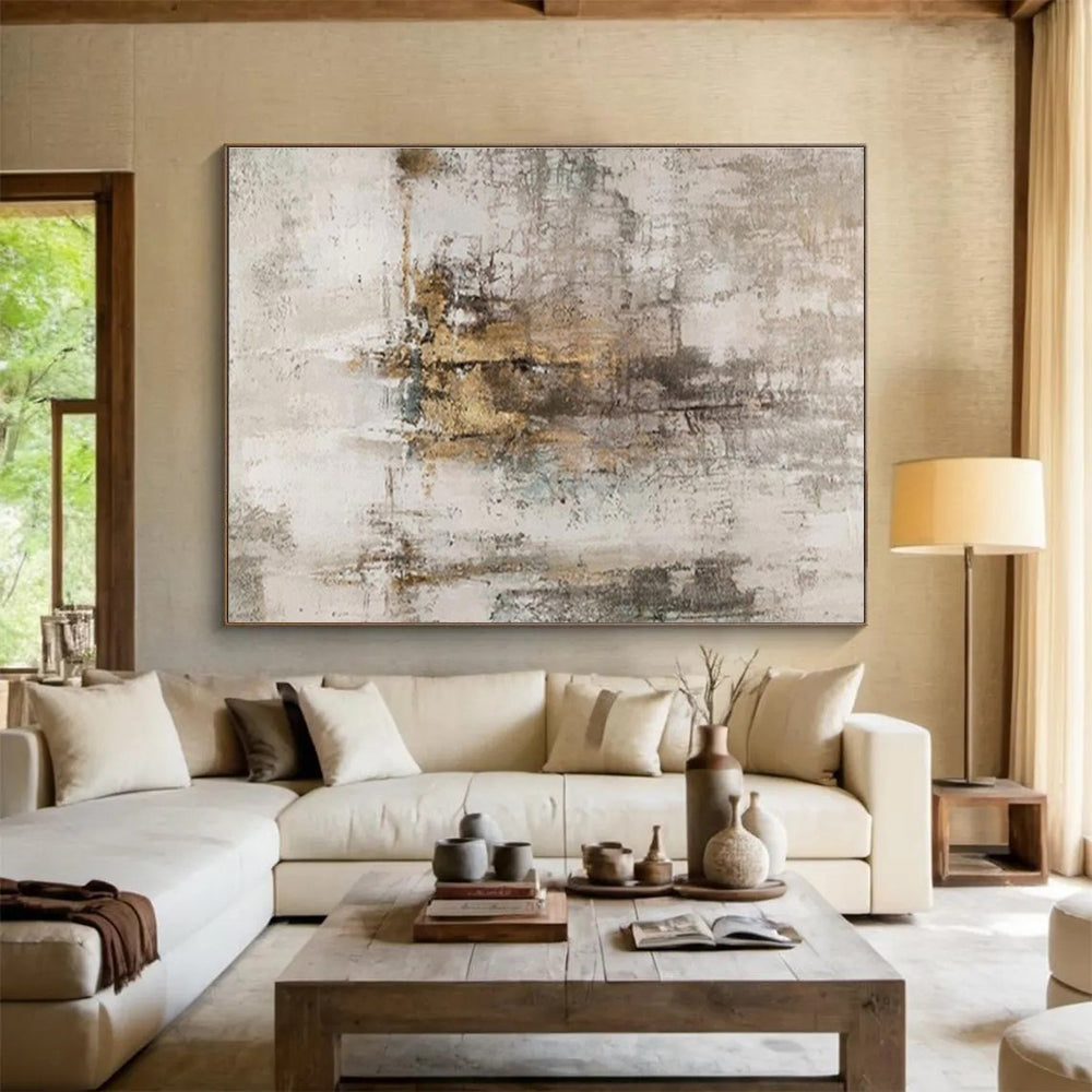 Gray Gold Abstract Painting with Subtle, Muted Elegance THY400