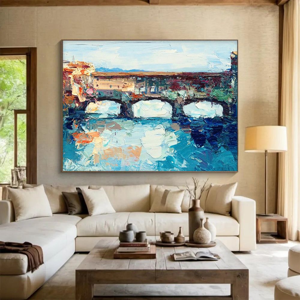 Arched Bridge Over River Impasto Painting THY455
