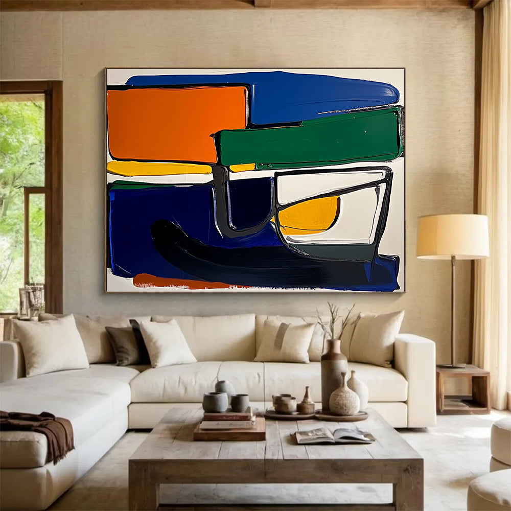 Colorful Geometric Shapes Abstract Painting with Bold Outlines GER220