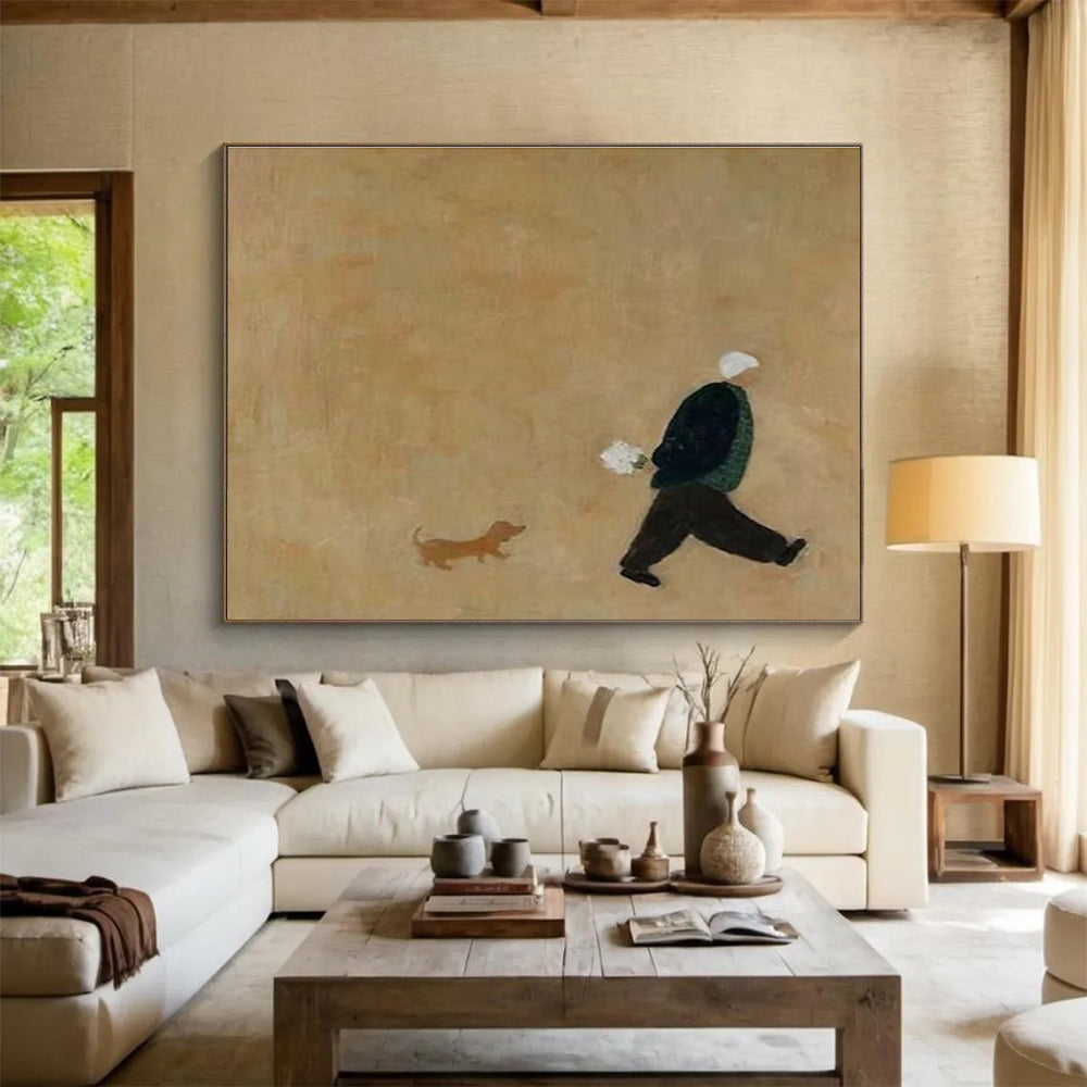 Brown - toned Figure and Dog Simple Abstract Painting THY109